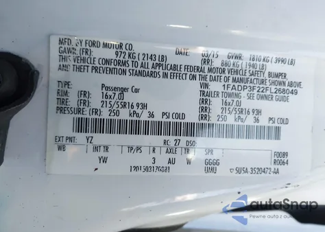 2015 Ford Focus Se z USA, uszkodzony, nr VIN 1FADP3F22FL268049